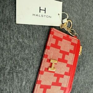 Halston Heritage Red and Cream Wallet with Gold Keychain